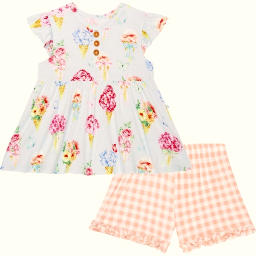 Posh Peanut Girls Camille Floral Ice Cream Peplum Top & Shorts Set - Picture 2 of 4